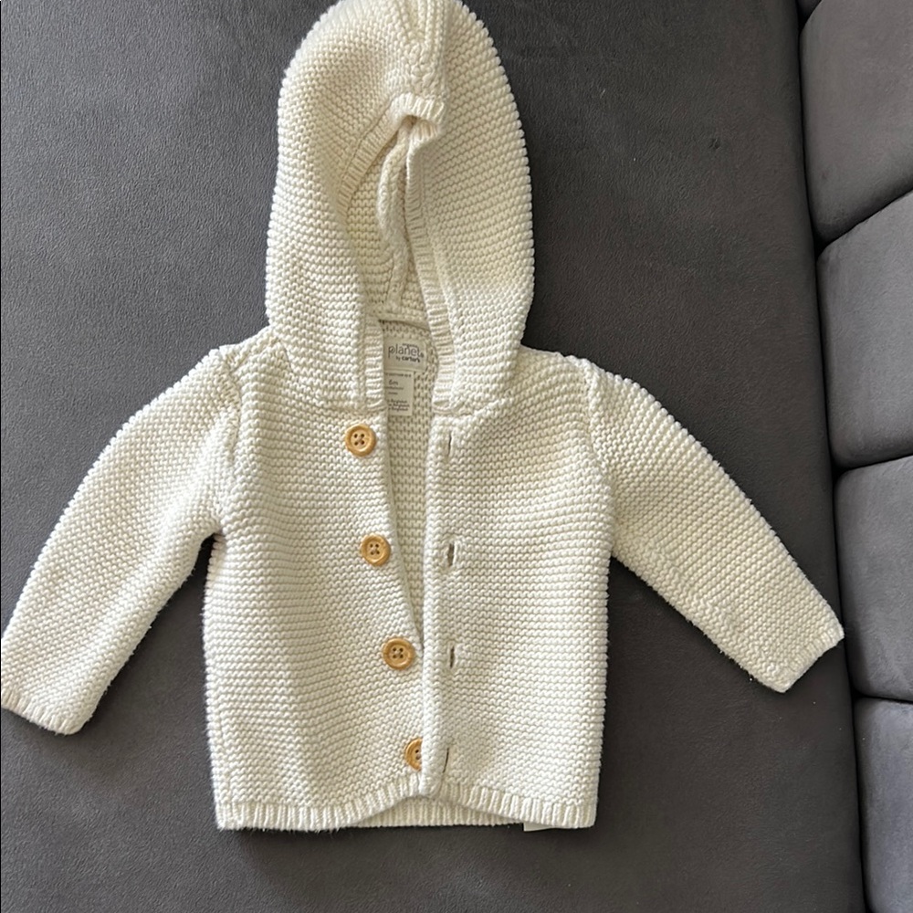 Cream Knit Hooded Cardigan with Wooden Buttons